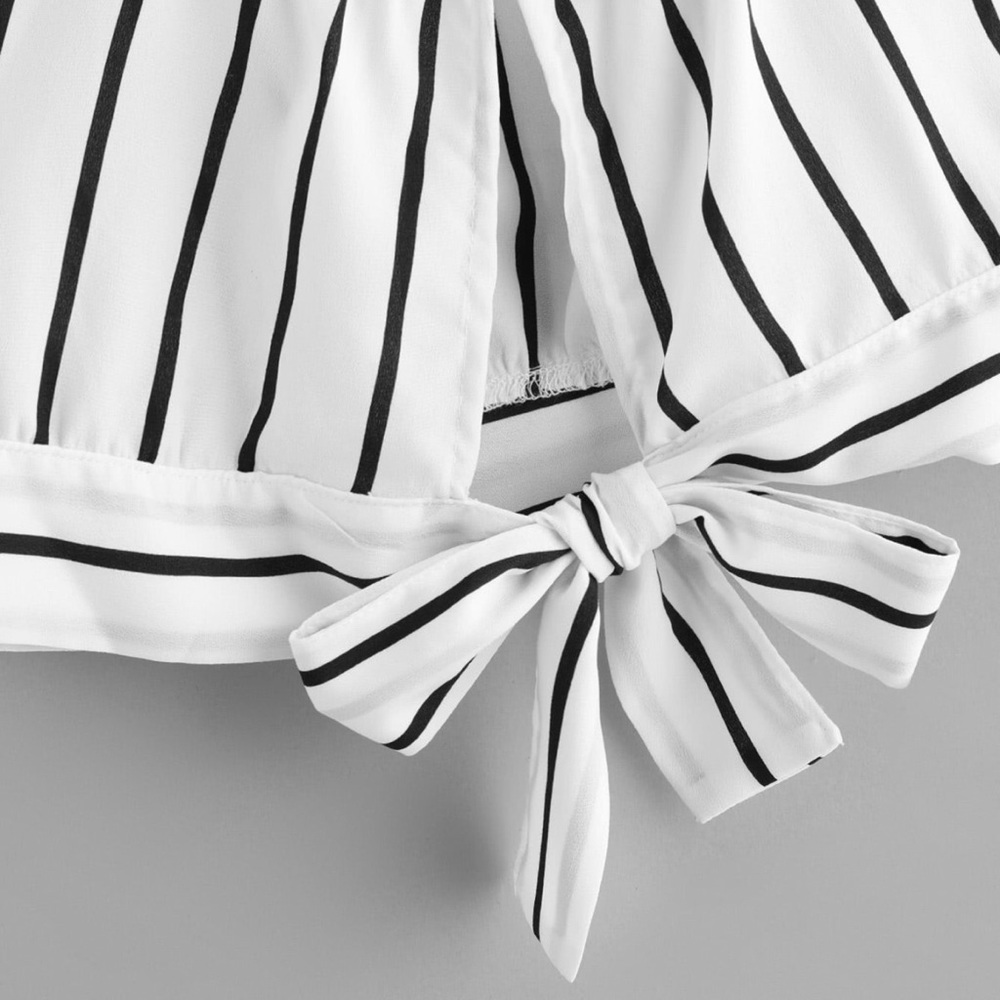 Black and White Striped Back Tie Crop Tank Top - Picture 3 of 6